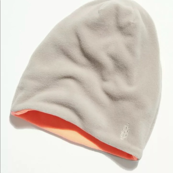 Free People Movement Fleece Beanie Gray Coral Contrast Cuff Logo